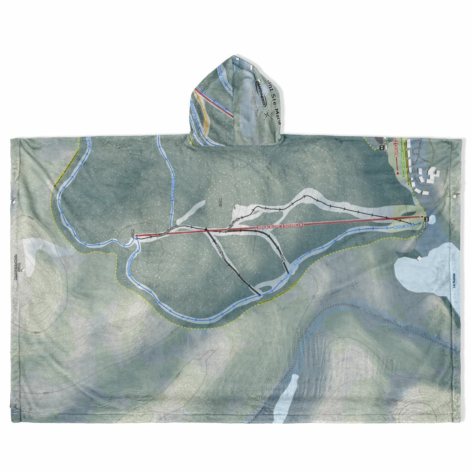 Mont Ste-Marie, Quebec Ski Resort Map Flannel Blanket Poncho