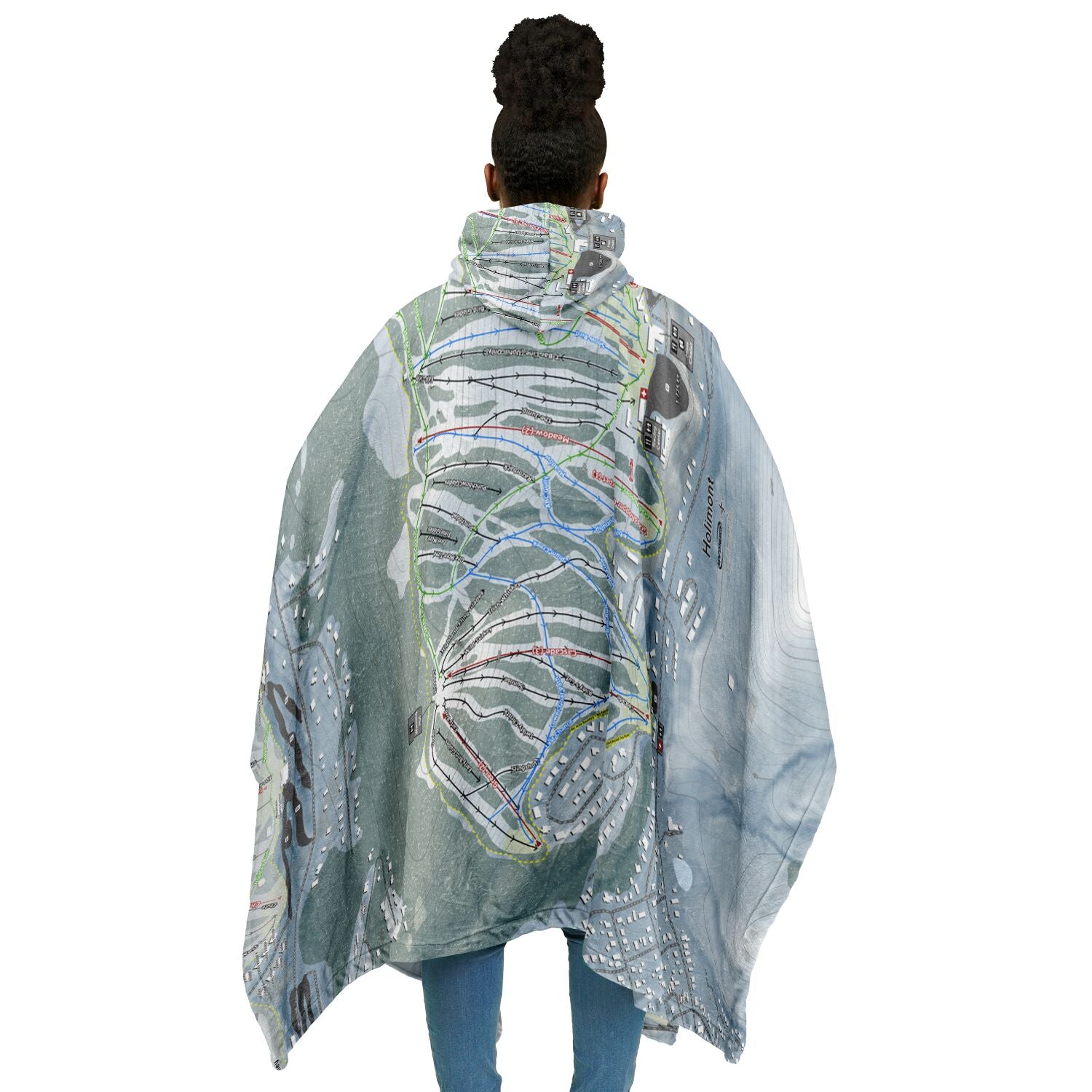 Holimont, New York Ski Resort Map Flannel Blanket Poncho