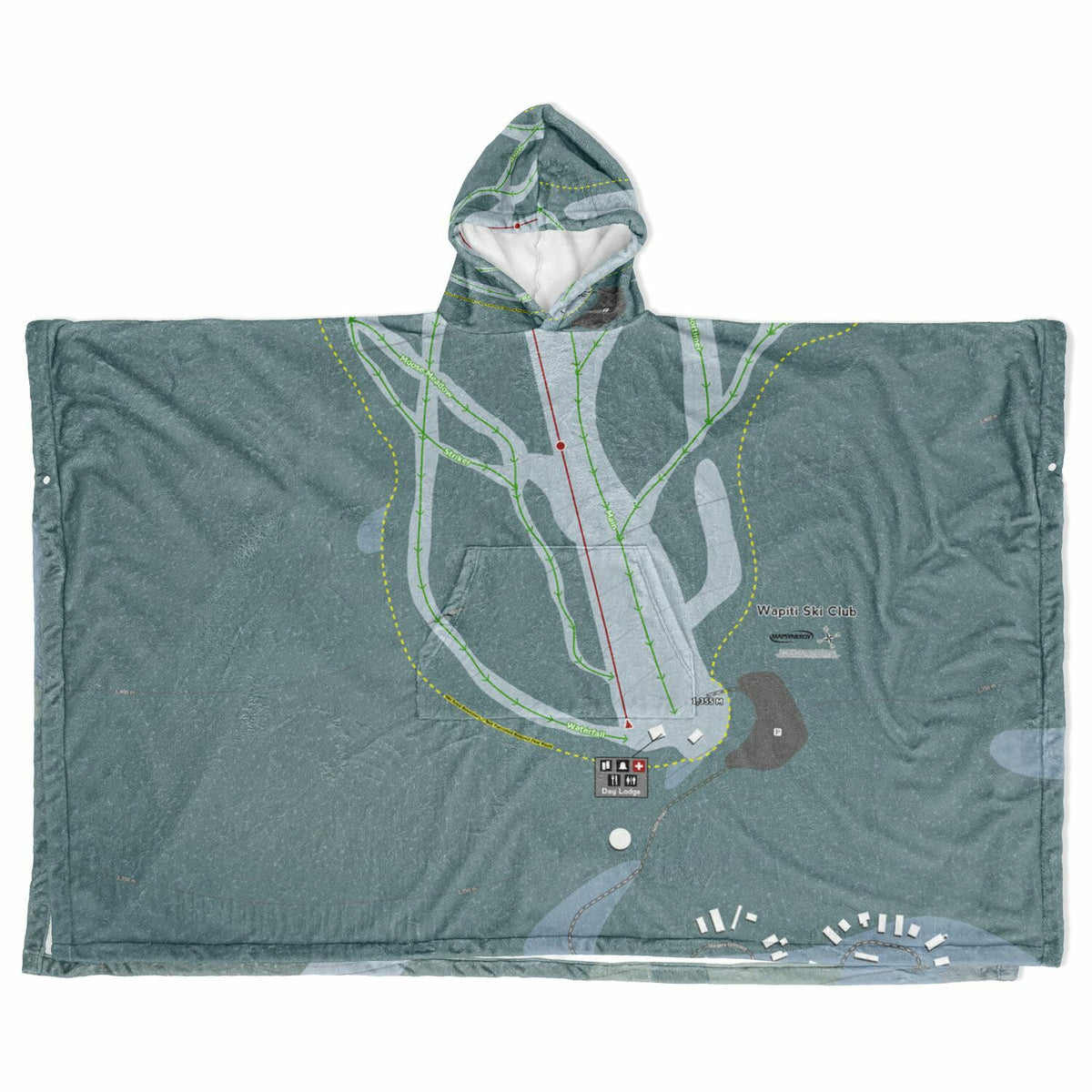 Wapiti Ski Club, British Columbia Ski Resort Map Flannel Blanket Poncho