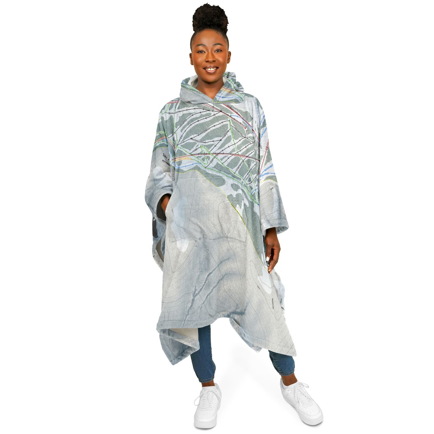 Ski Apache, New Mexico Ski Resort Map Flannel Blanket Poncho