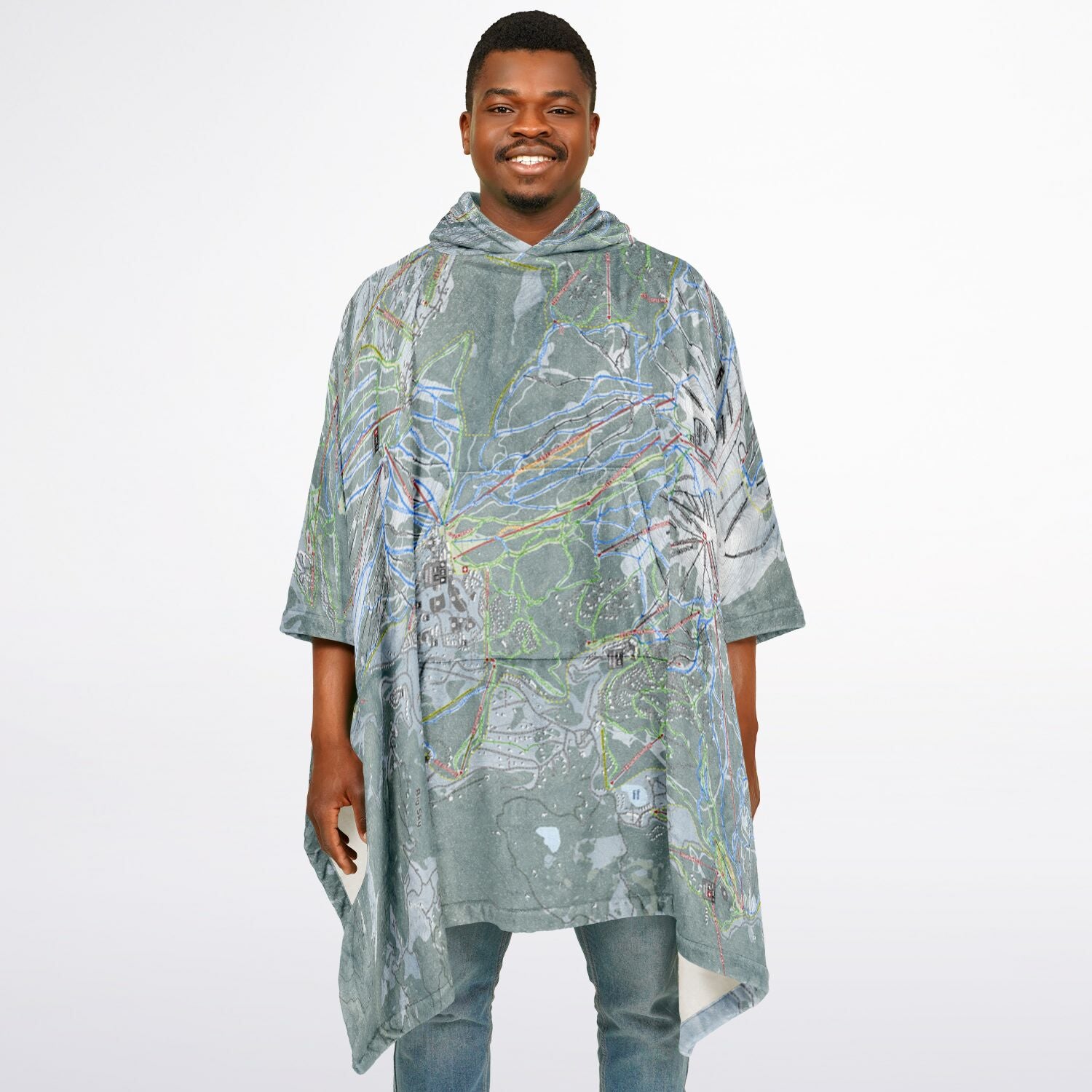 Big Sky, Montana Ski Resort Map Flannel Blanket Poncho