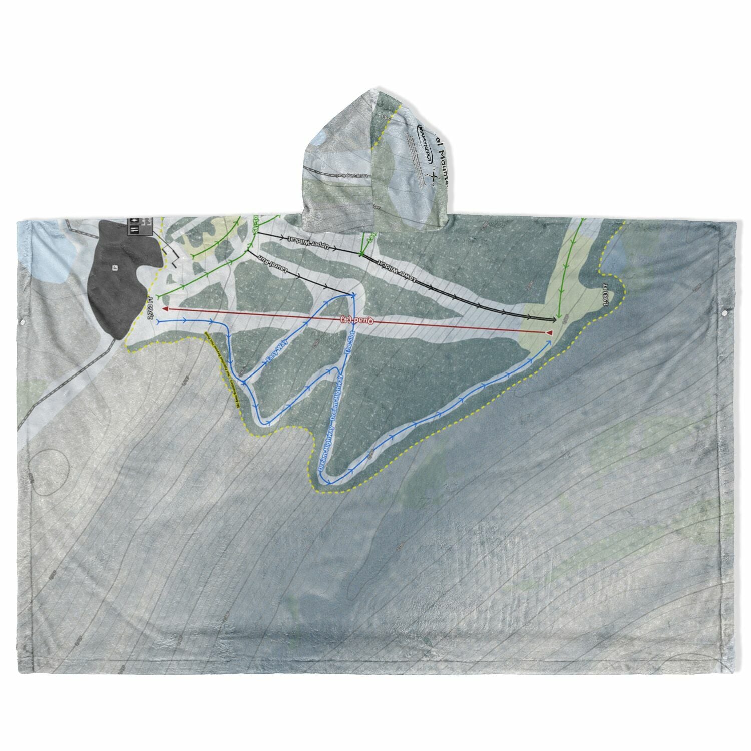 Laurel Mountain, Pennsylvania Ski Resort Map Flannel Blanket Poncho