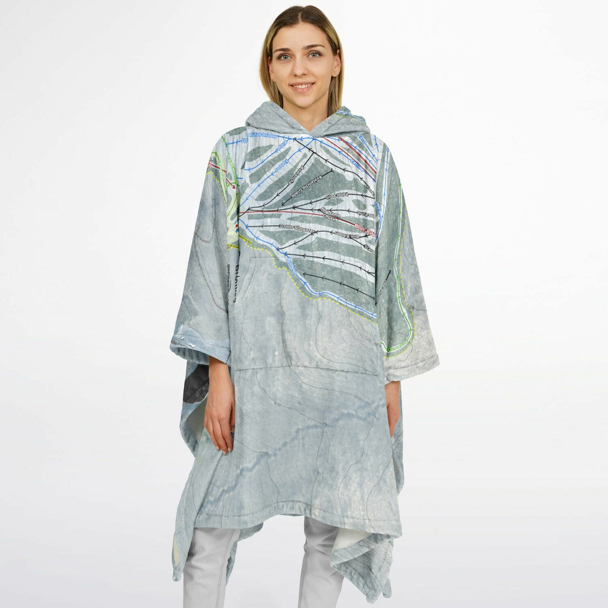 Bromley, Vermont Ski Resort Map Flannel Blanket Poncho
