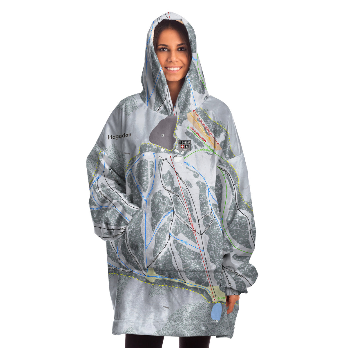 Hogadon, Wyoming Ski Trail Map Snug Hoodie