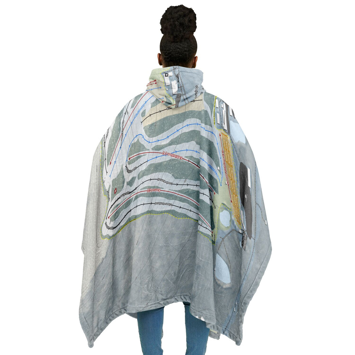 Roundtop, Pennsylvania Ski Resort Map Flannel Blanket Poncho