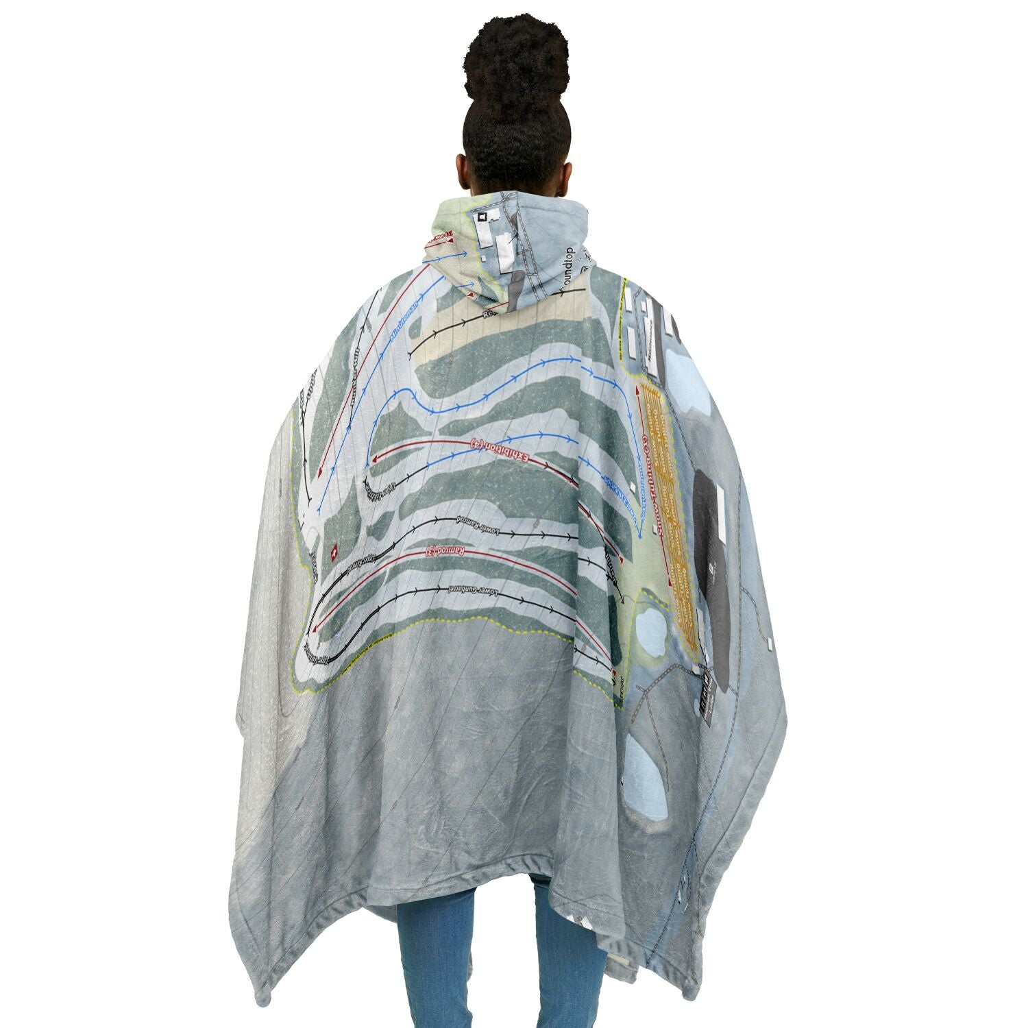 Roundtop, Pennsylvania Ski Resort Map Flannel Blanket Poncho