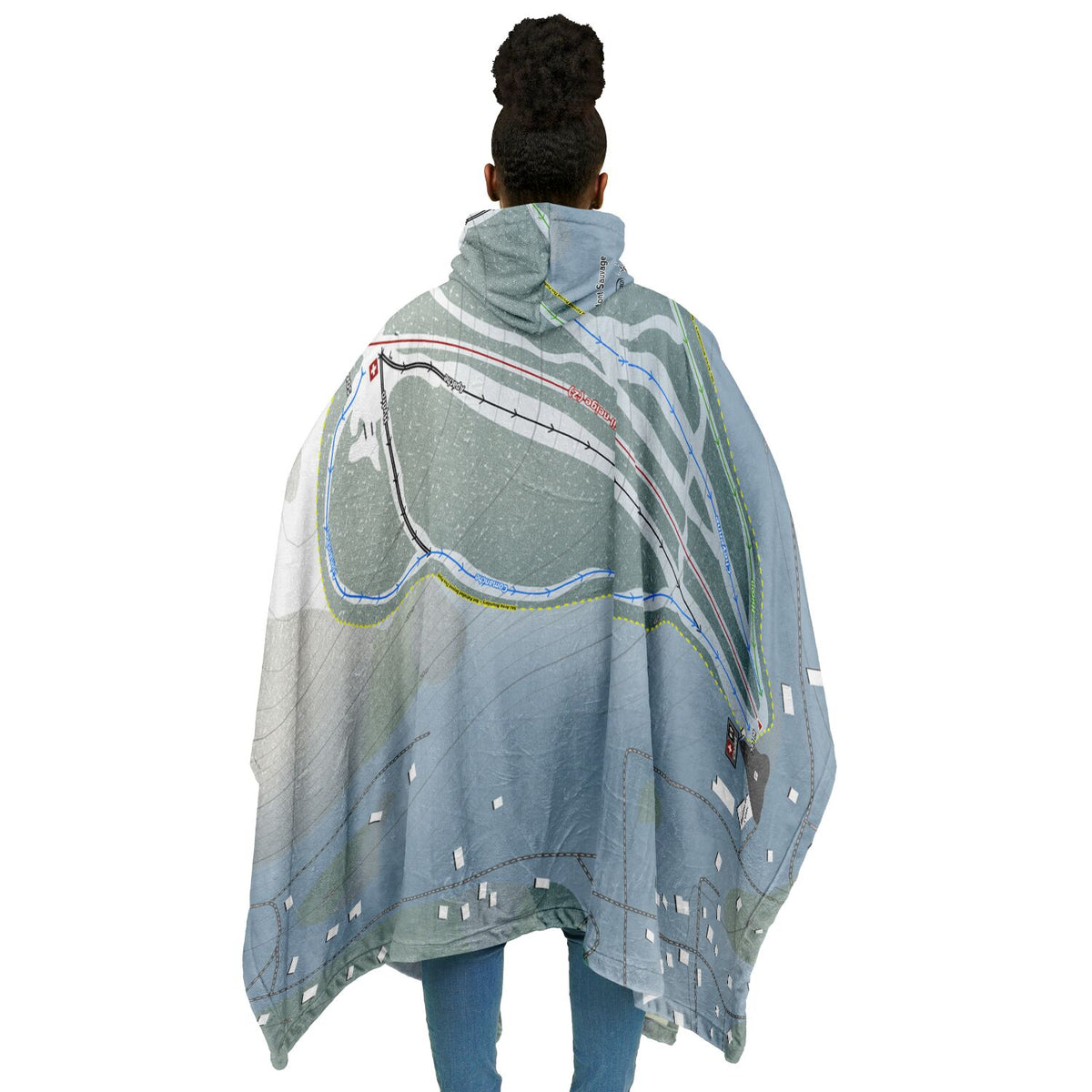 Mont Sauvage, Quebec Ski Resort Map Flannel Blanket Poncho
