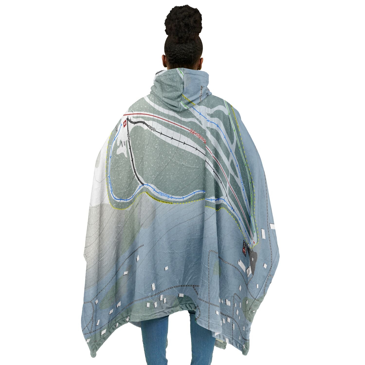 Mont Sauvage, Quebec Ski Resort Map Flannel Blanket Poncho