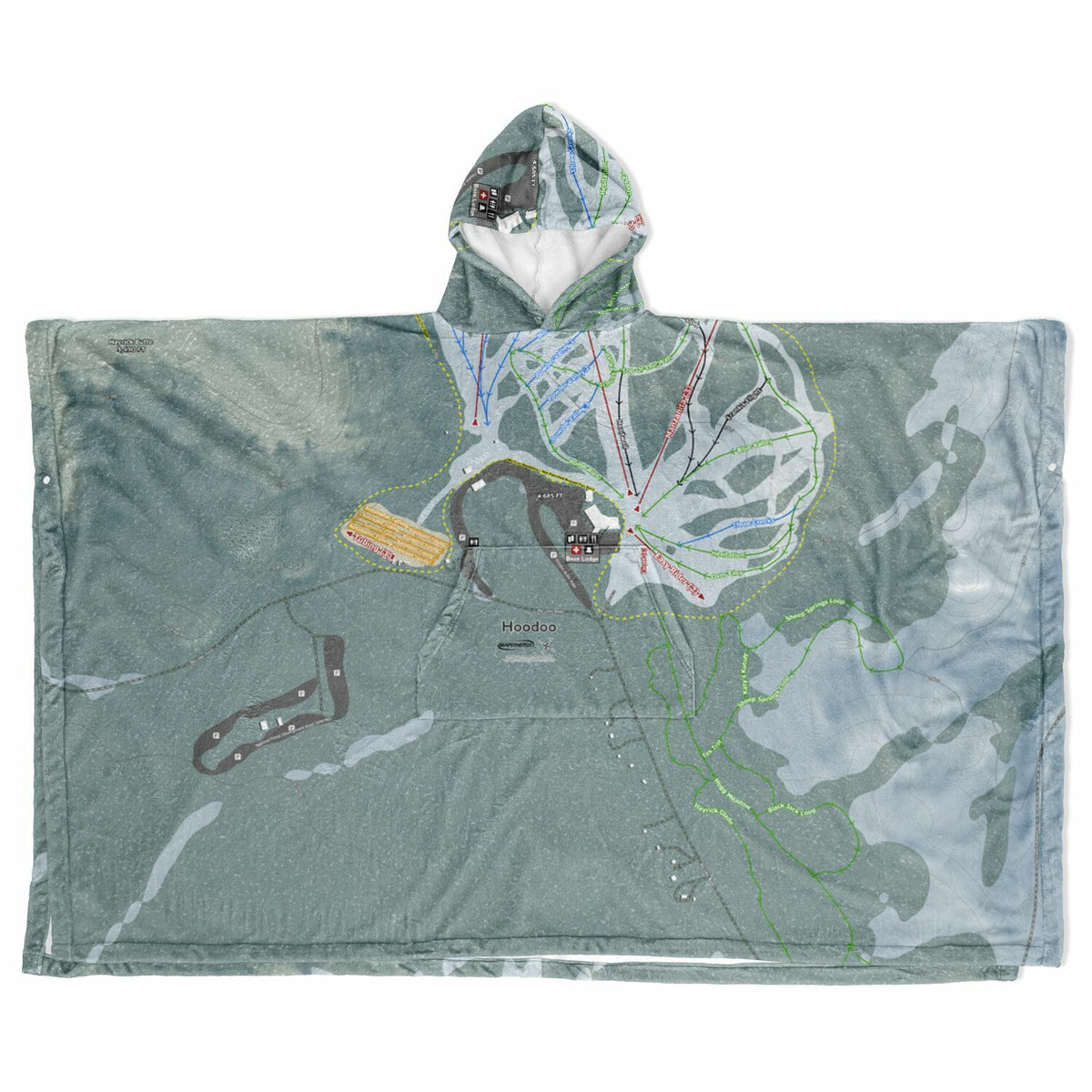 Hoodoo, Oregon Ski Resort Map Flannel Blanket Poncho