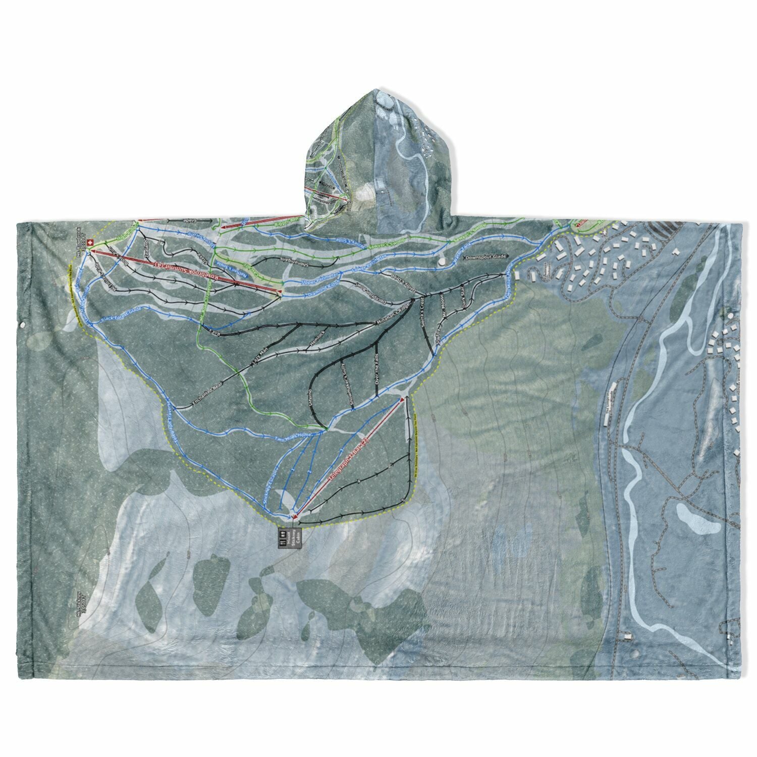 Bretton Woods, New Hampshire Ski Resort Map Flannel Blanket Poncho