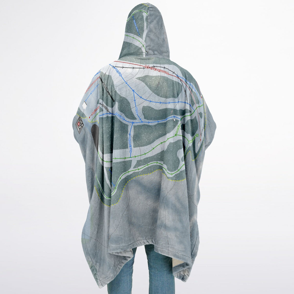 McCauley Mountain, New York Ski Resort Map Flannel Blanket Poncho