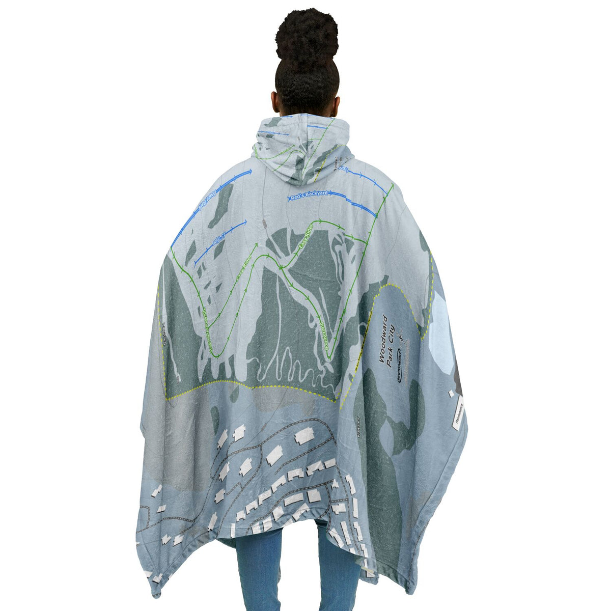 Woodward Park City, Utah Ski Resort Map Flannel Blanket Poncho