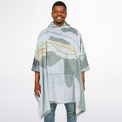 Snowhaven, Idaho Ski Resort Map Flannel Blanket Poncho