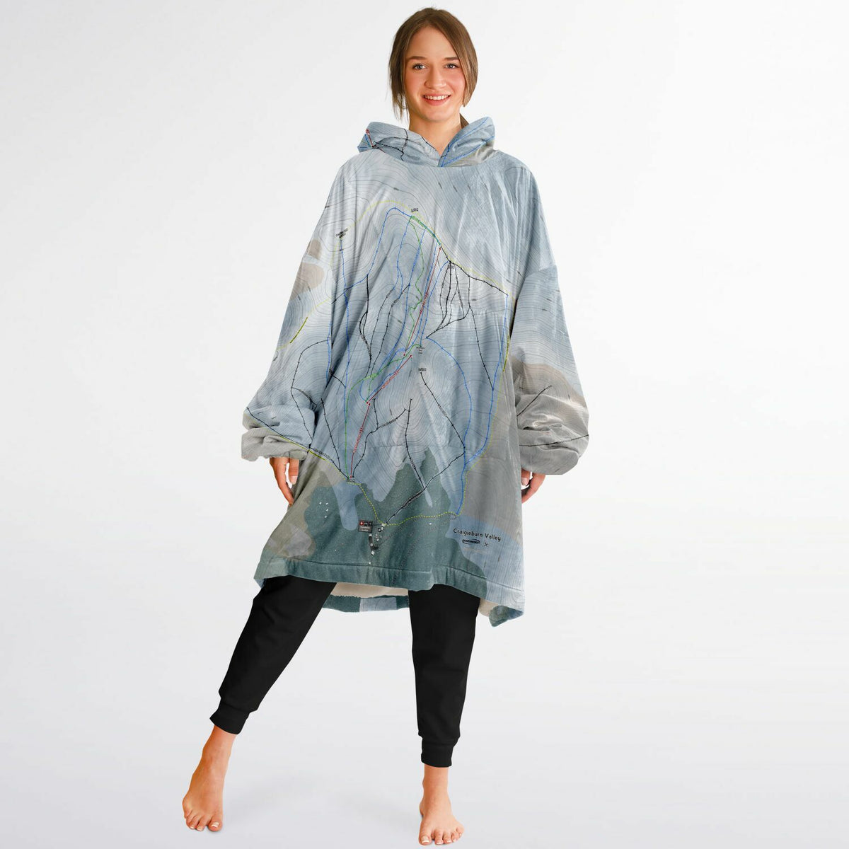 Craigieburn Valley, New Zealand Ski Trail Map - Snug Hoodie