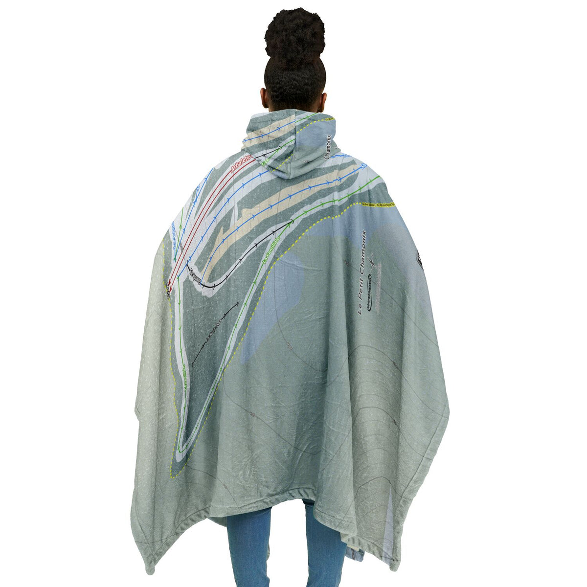 Le Petit Chamonix, Quebec Ski Resort Map Flannel Blanket Poncho