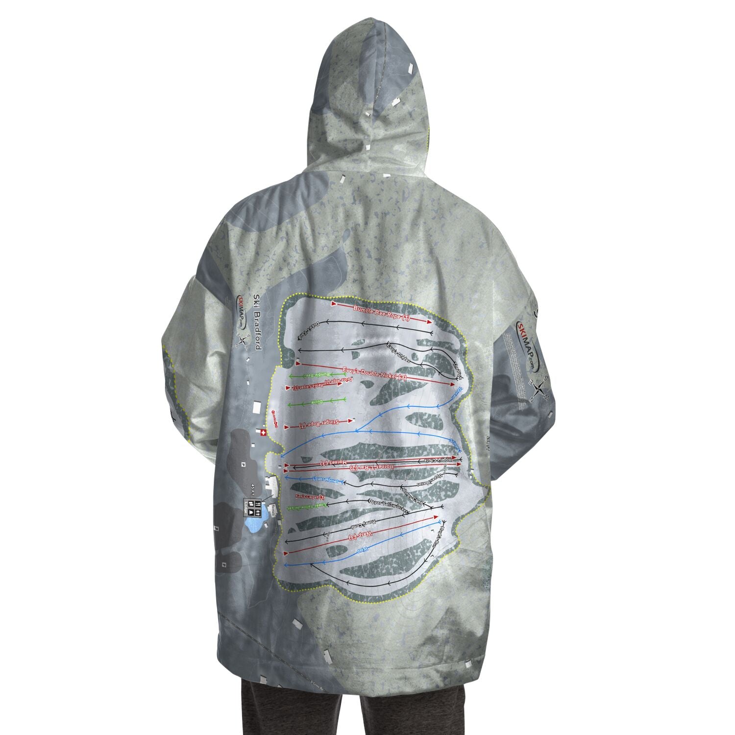 Ski Bradford, Massachusetts Ski Trail Map Snug Hoodie - Powderaddicts