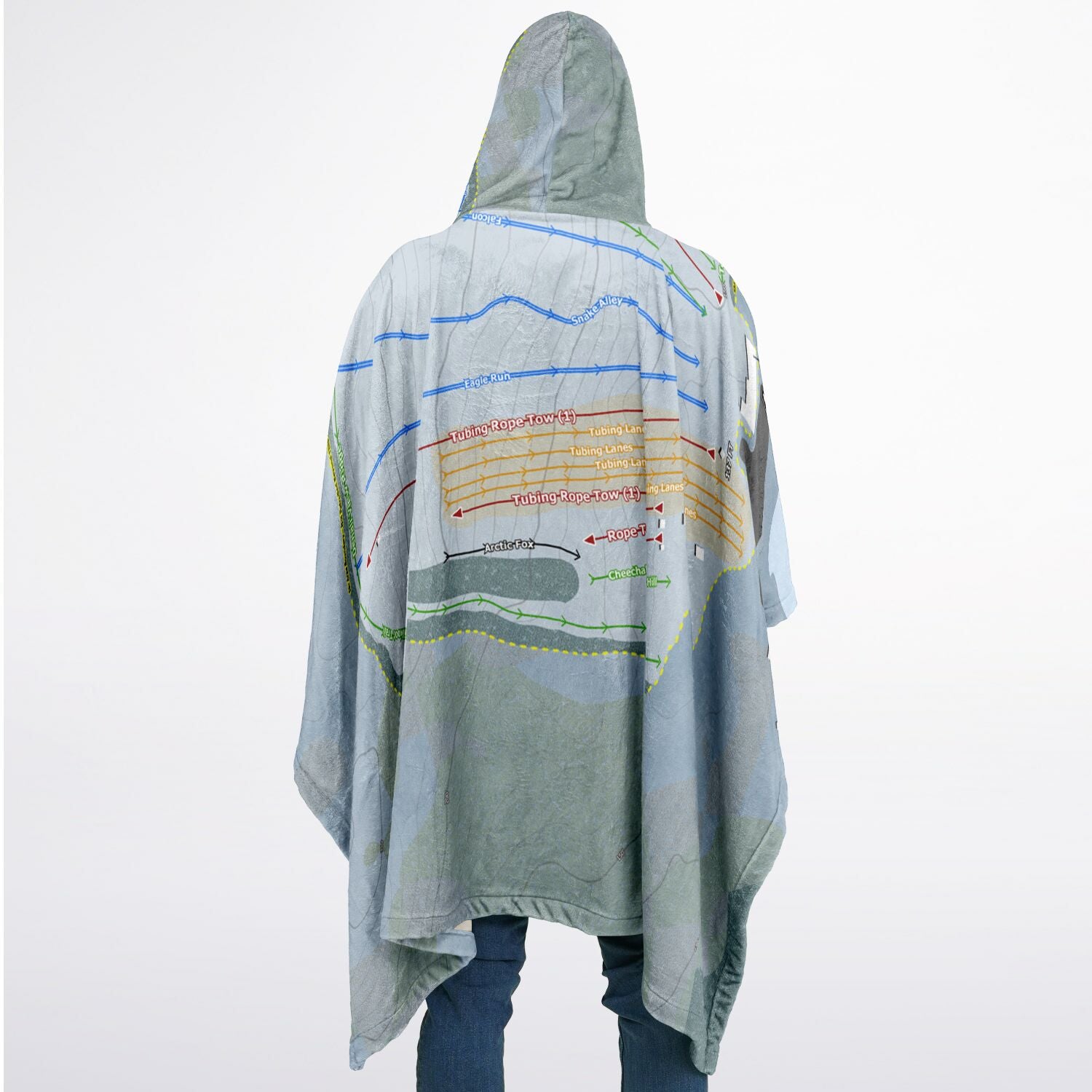 Hillberg, Alaska Ski Resort Map Flannel Blanket Poncho