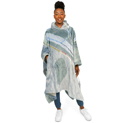 Blue Hills, Massachusetts Ski Resort Map Flannel Blanket Poncho