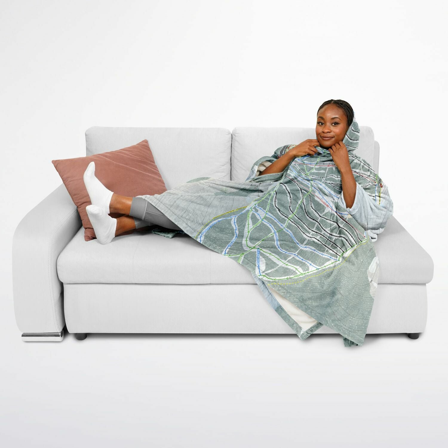 Pajarito Mountain, New Mexico Ski Resort Map Flannel Blanket Poncho