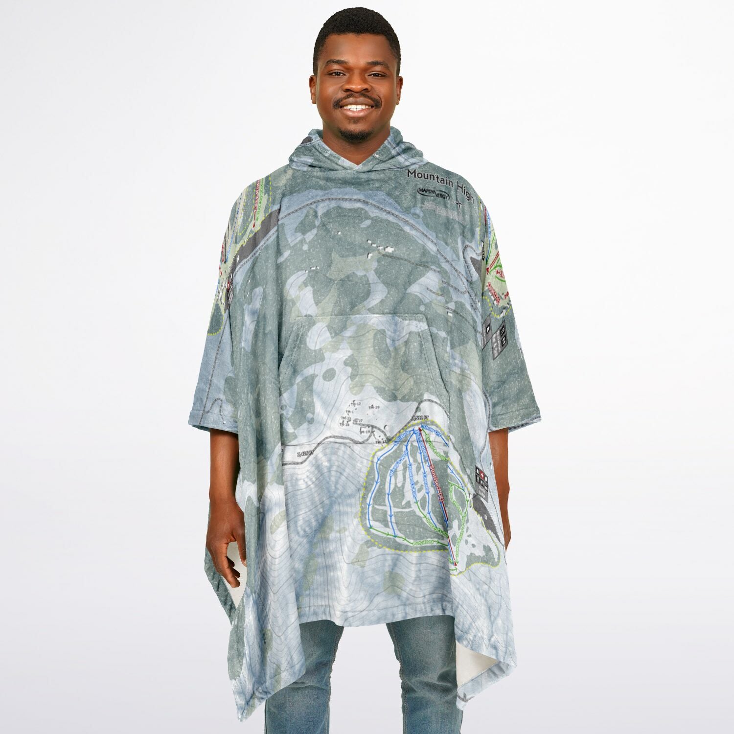 Mountain High, California Ski Resort Map Flannel Blanket Poncho