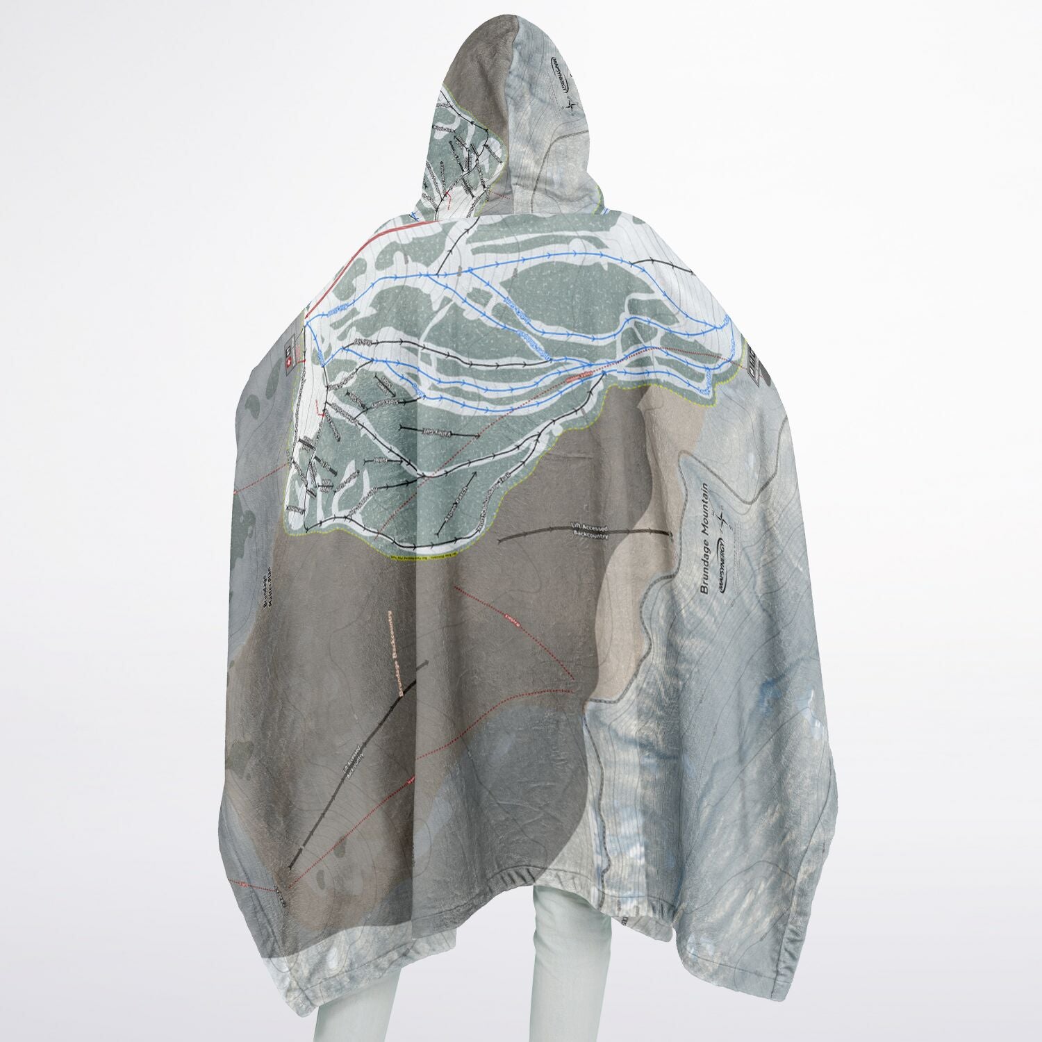 Brundage Mountain, Idaho Ski Resort Map Flannel Blanket Poncho