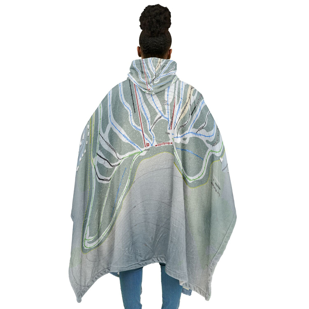 Le Relais, Quebec Ski Resort Map Flannel Blanket Poncho
