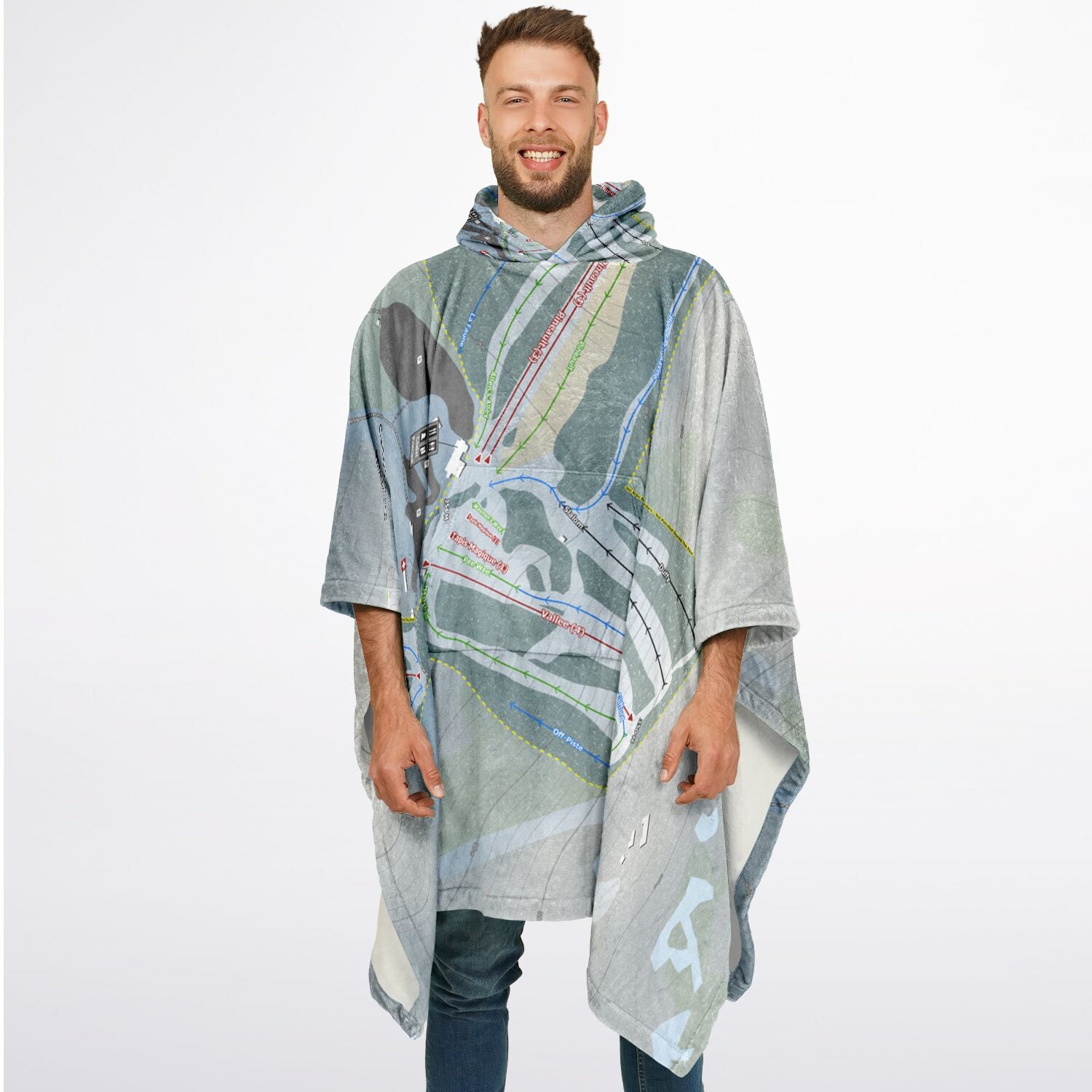 Camp Fortune, Quebec Ski Resort Map Flannel Blanket Poncho