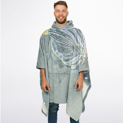 Hermon Mountain, Maine Ski Resort Map Flannel Blanket Poncho