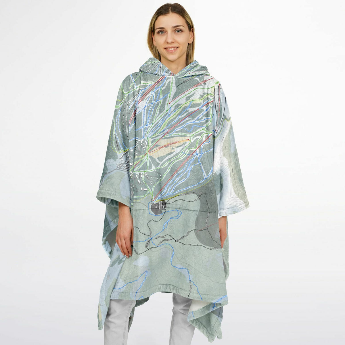 Big White, British Columbia Ski Resort Map Flannel Blanket Poncho