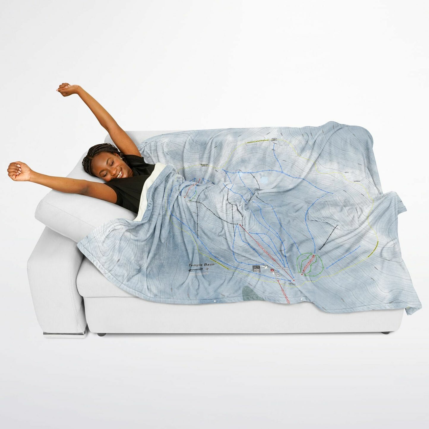 Temple Basin, New Zealand Ski Resort Map Flannel Blanket Poncho - Powderaddicts