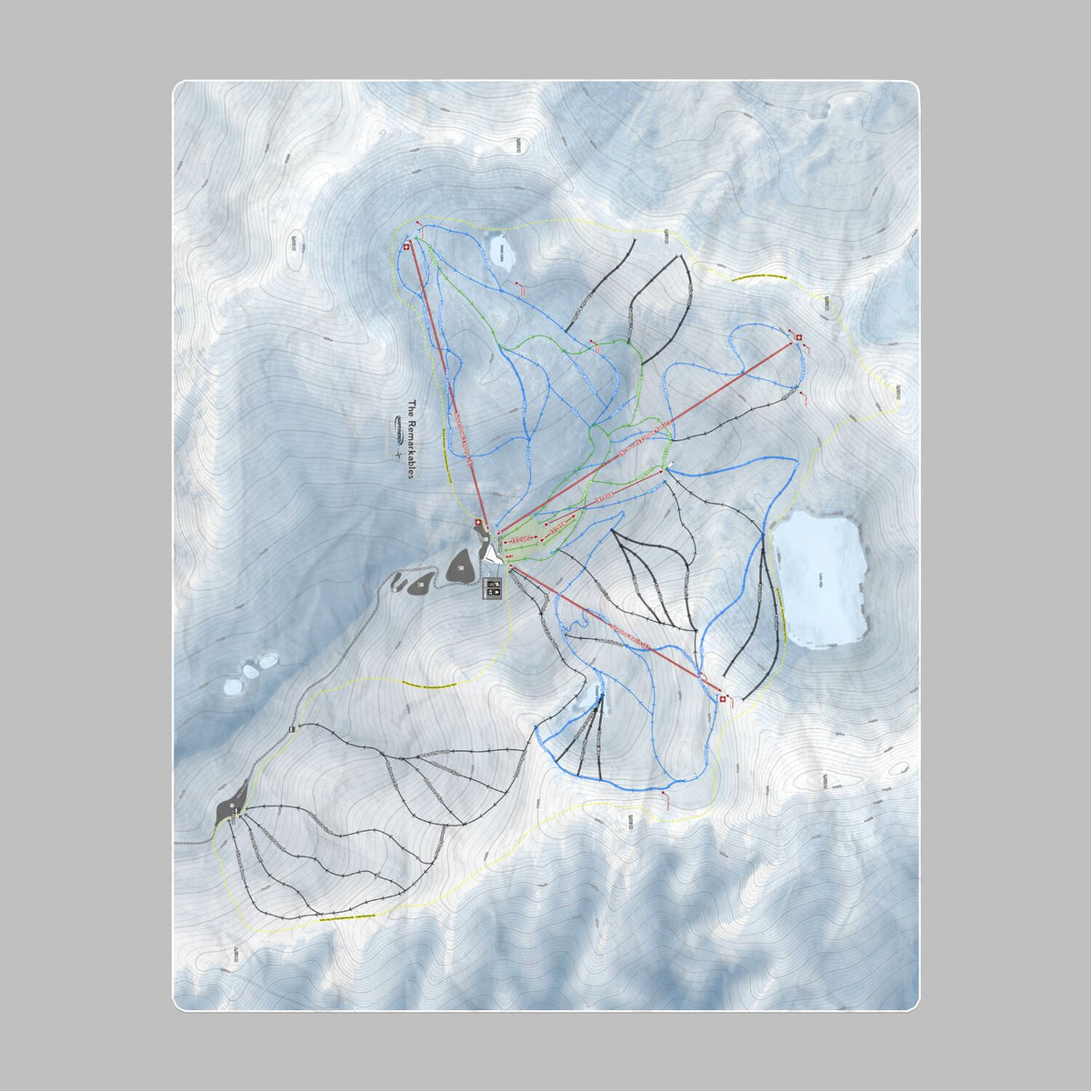 The Remarkables, New Zealand Ski Resort Map Printed Beach Towel