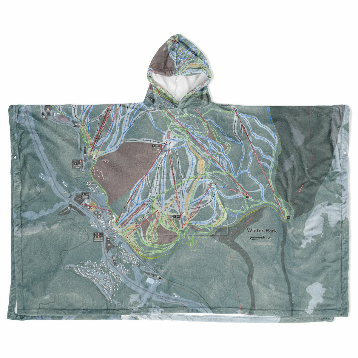 Winter Park, Colorado Ski Resort Map Flannel Blanket Poncho