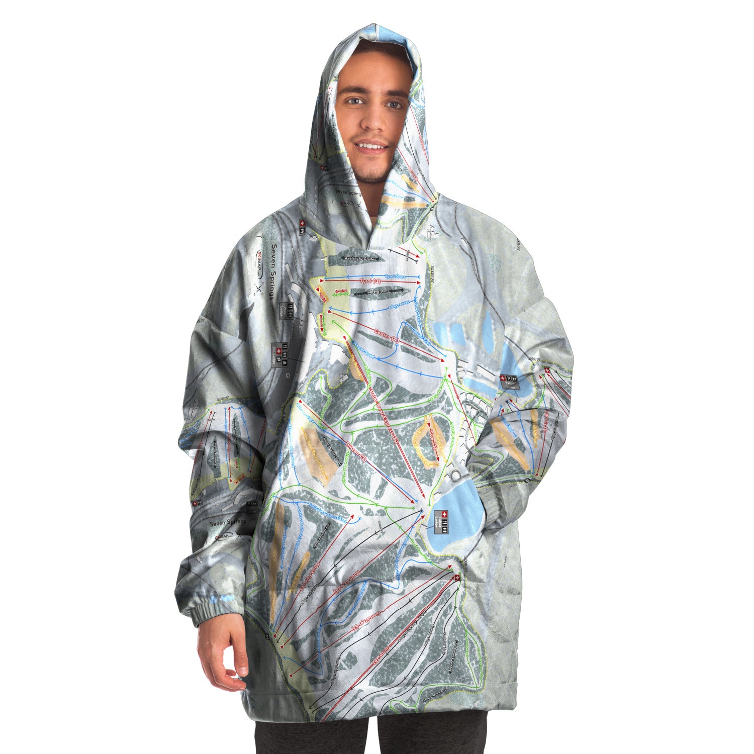 Seven Springs, Pennsylvania Ski Trail Map - Snug Hoodie