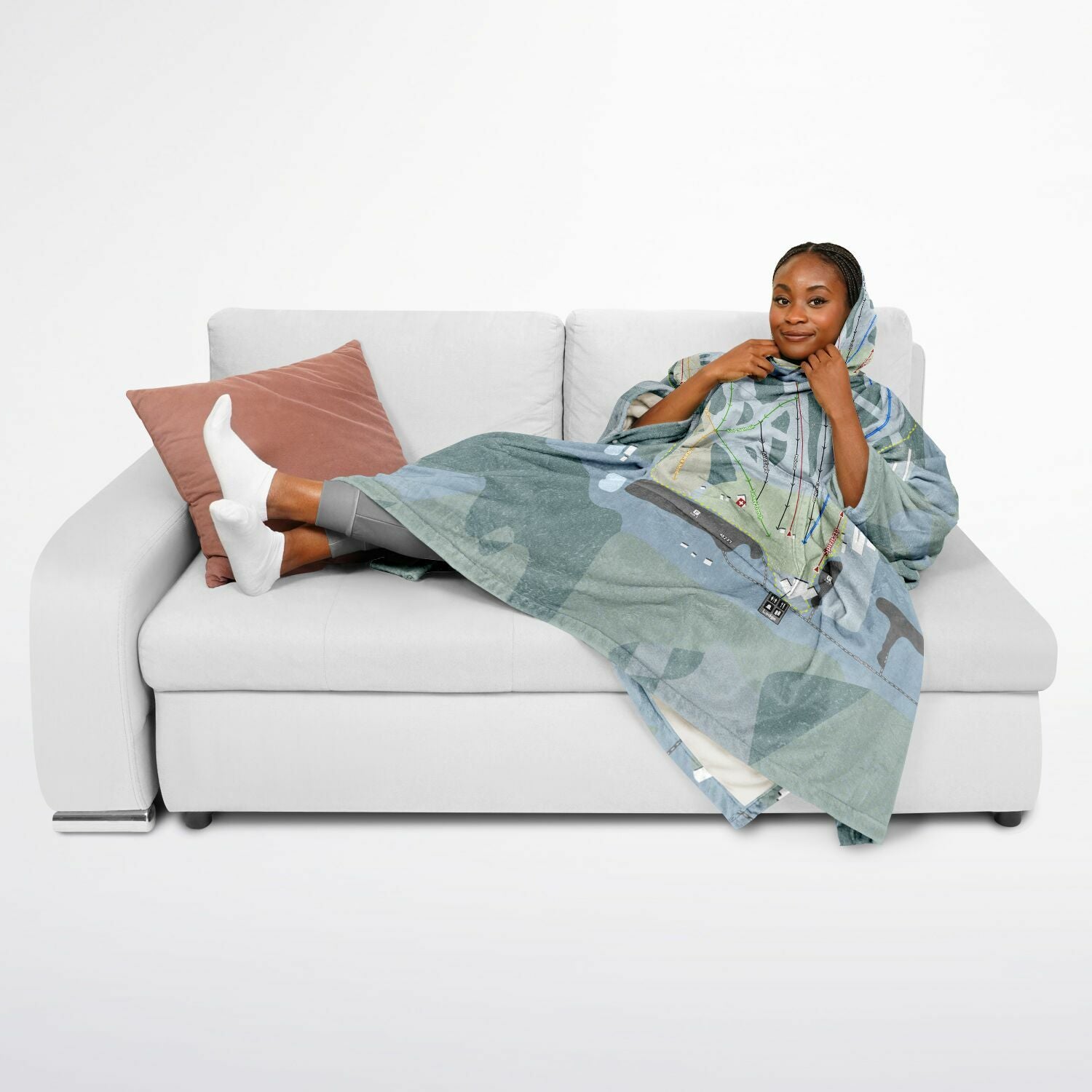 Hilltop, Alaska Ski Resort Map Flannel Blanket Poncho