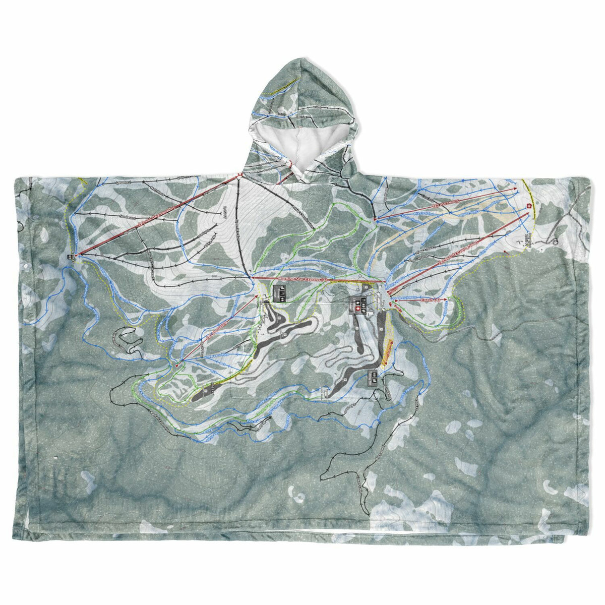 Bogus Basin, Idaho Ski Resort Map Flannel Blanket Poncho