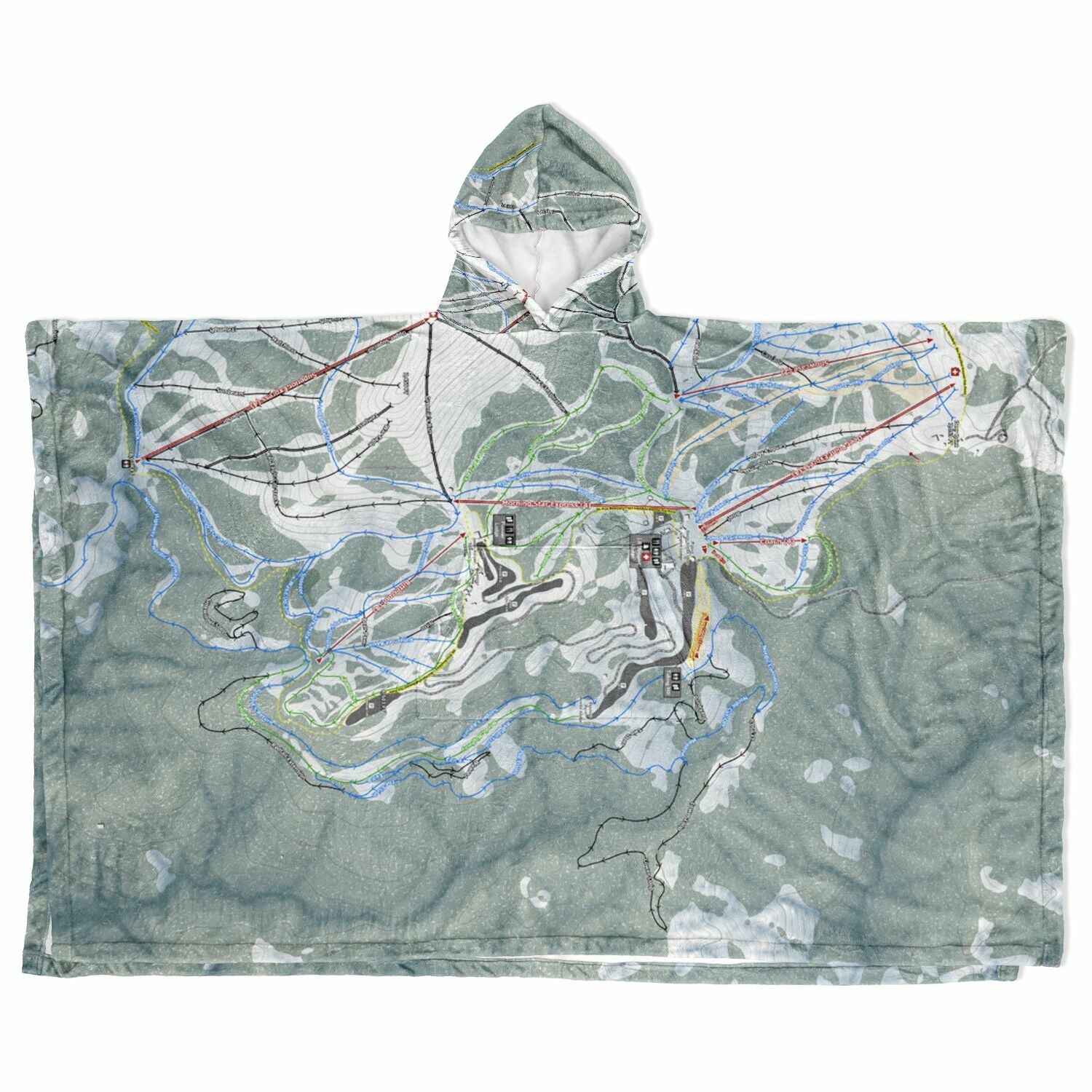 Bogus Basin, Idaho Ski Resort Map Flannel Blanket Poncho
