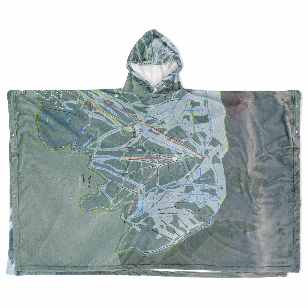 Fernie, British Columbia Ski Resort Map Flannel Blanket Poncho