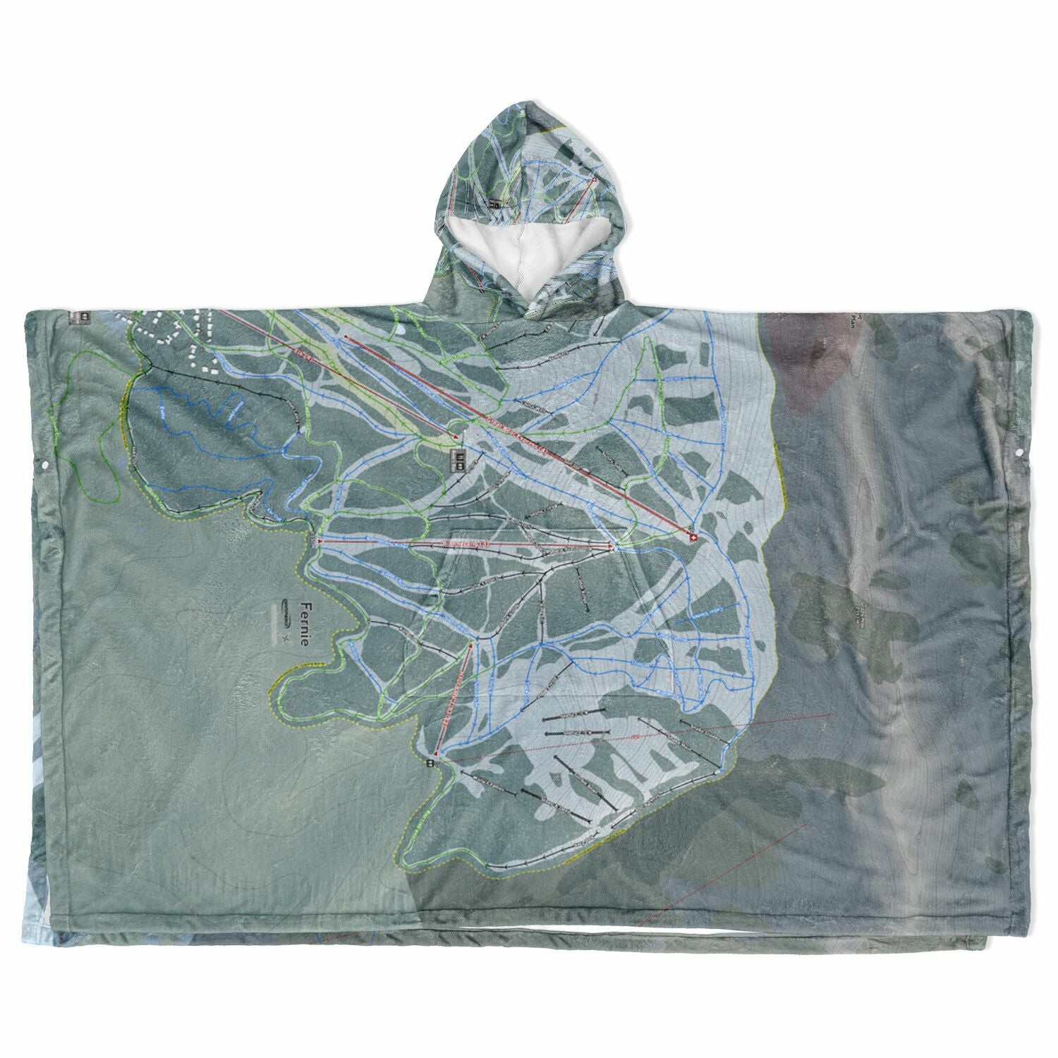Fernie, British Columbia Ski Resort Map Flannel Blanket Poncho