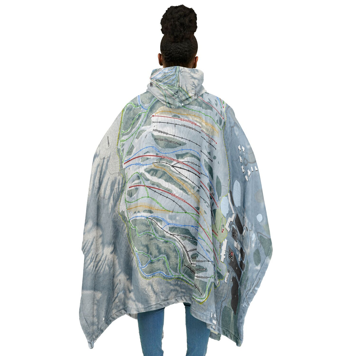 The Highlands, Michigan Ski Resort Map Flannel Blanket Poncho