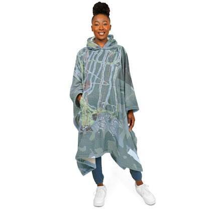 Kicking Horse, British Columbia Ski Resort Map Flannel Blanket Poncho