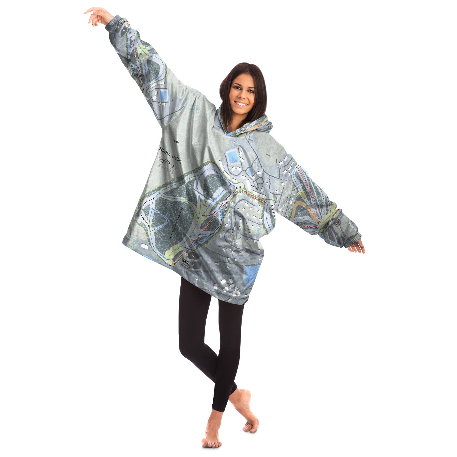 Hidden Valley, Pennsylvania Ski Trail Map Snug Hoodie - Powderaddicts