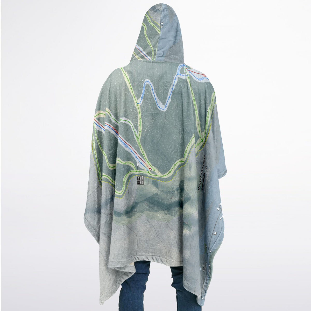 Bristol Mountain, New York Ski Resort Map Flannel Blanket Poncho