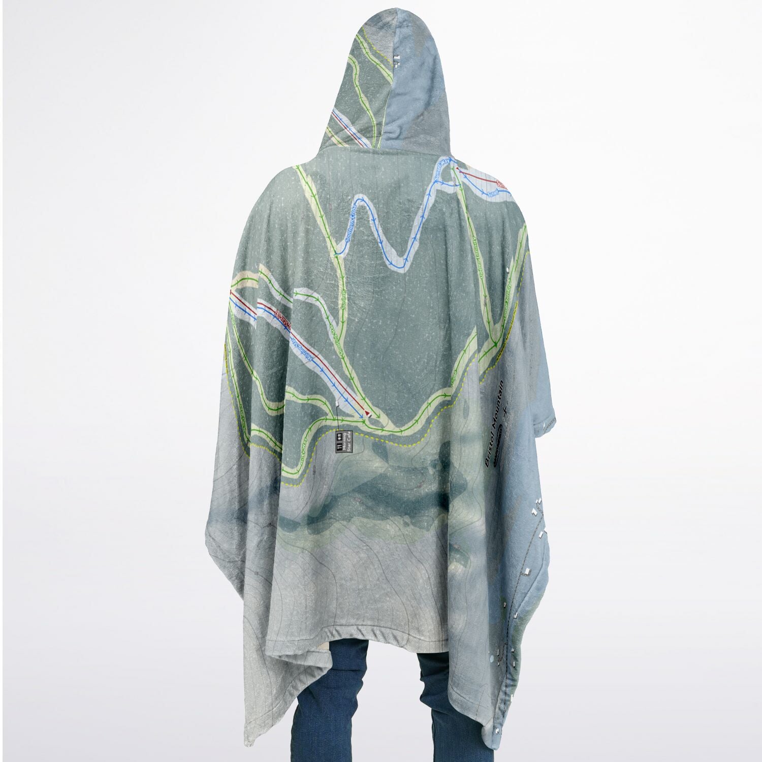 Bristol Mountain, New York Ski Resort Map Flannel Blanket Poncho