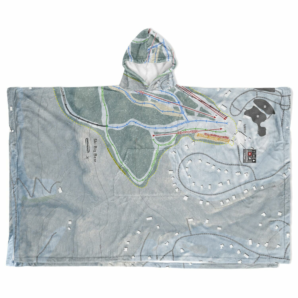 Ski Big Bear, Pennsylvania Ski Resort Map Flannel Blanket Poncho