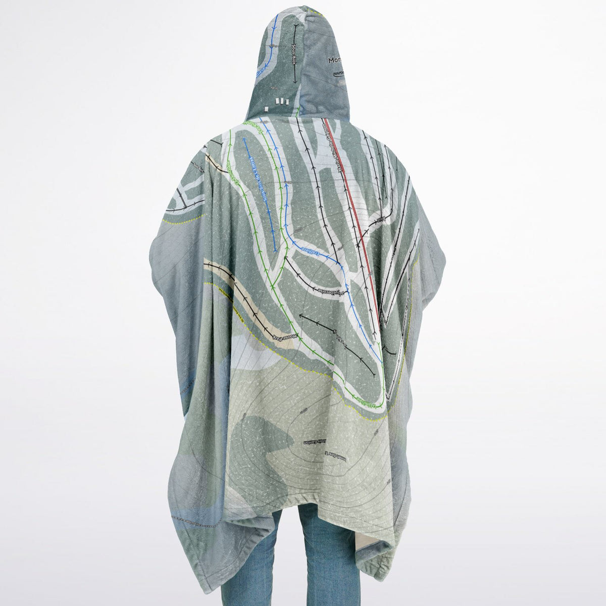 Mont Orignal, Quebec Ski Resort Map Flannel Blanket Poncho