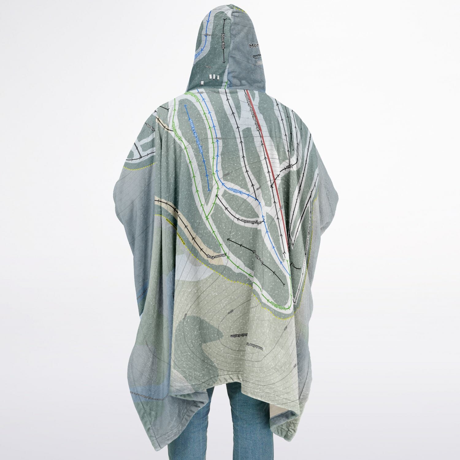 Mont Orignal, Quebec Ski Resort Map Flannel Blanket Poncho