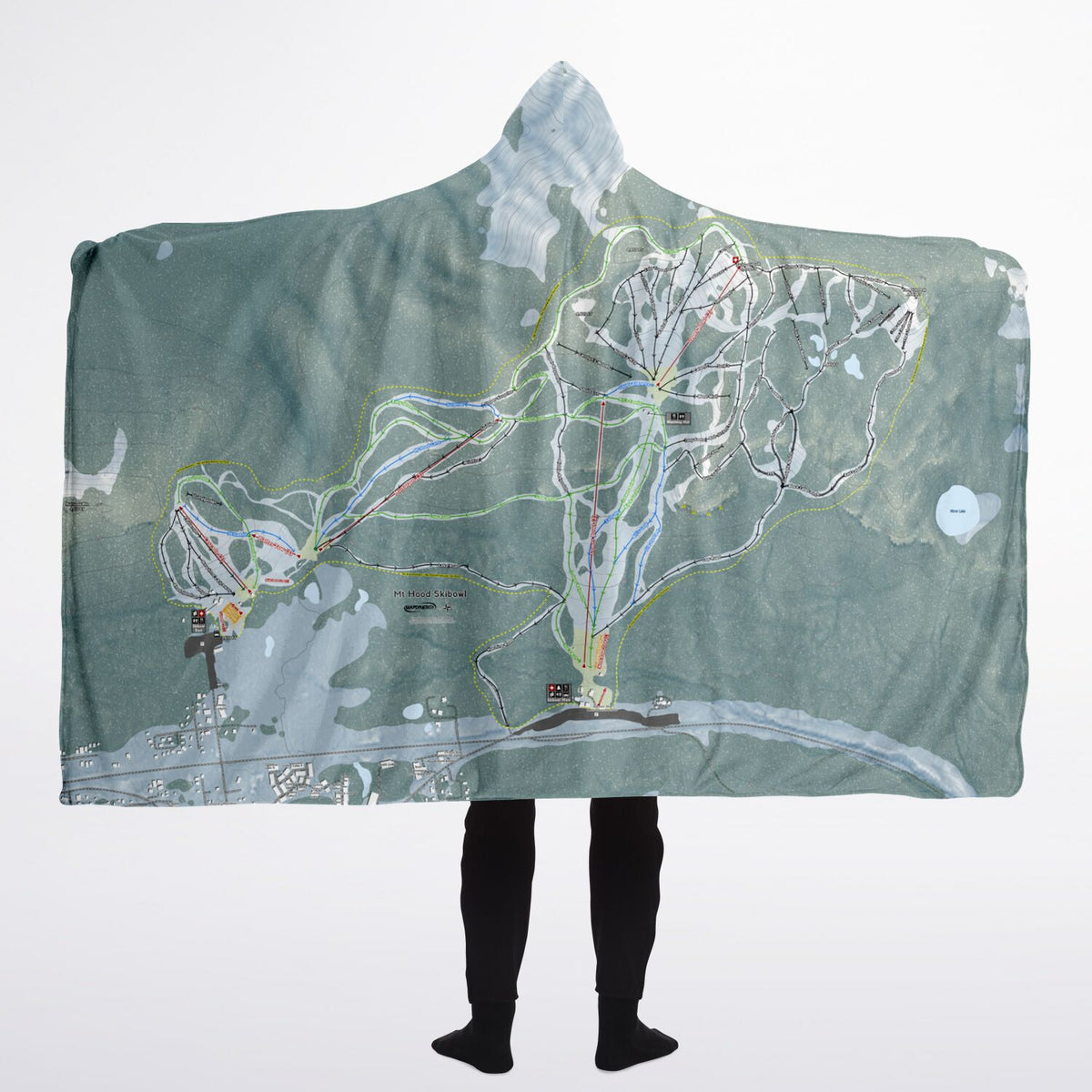 Mt Hood Skibowl, Oregon Ski Trail Map - Adult Hooded Blanket