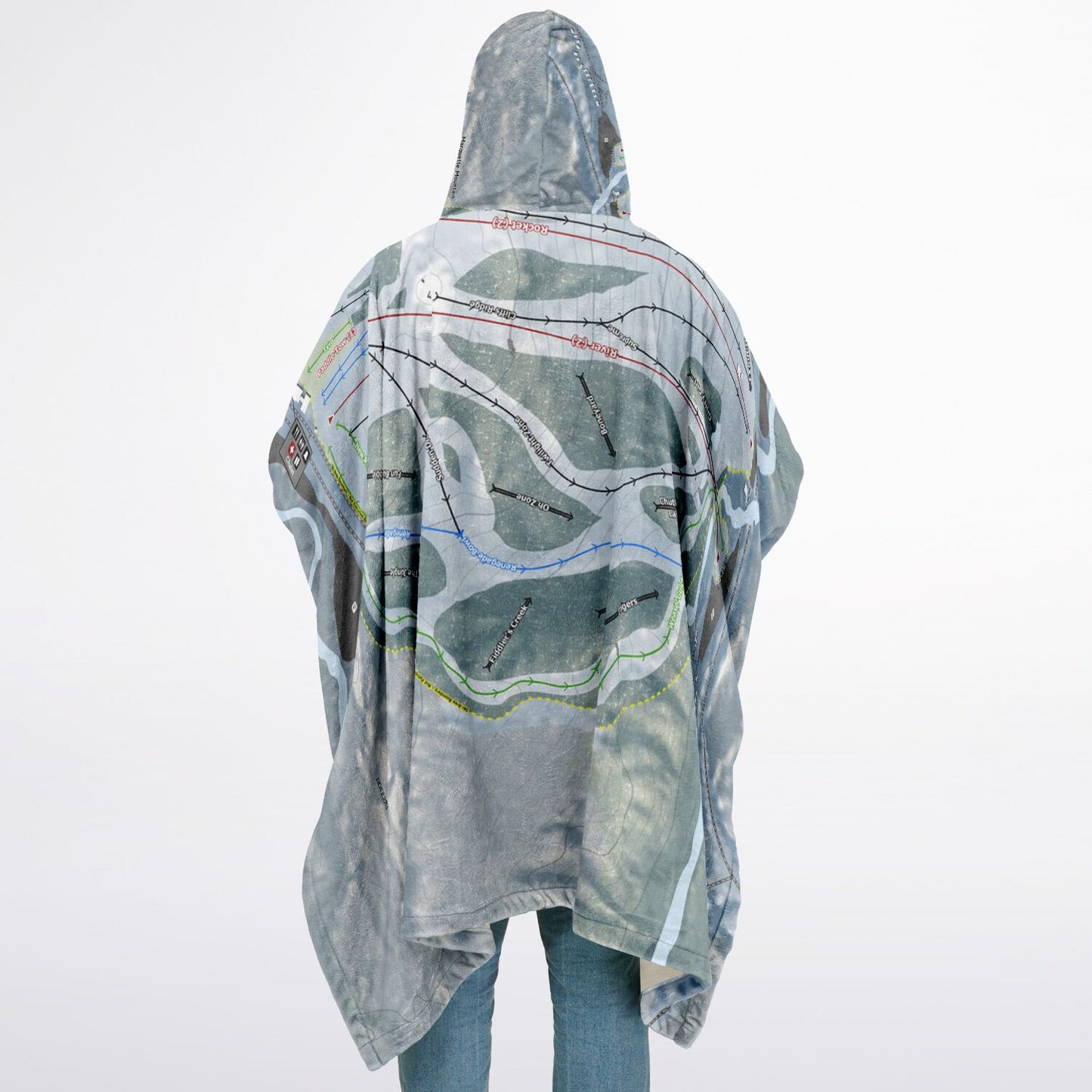 Mont Ripley, Michigan Ski Resort Map Flannel Blanket Poncho