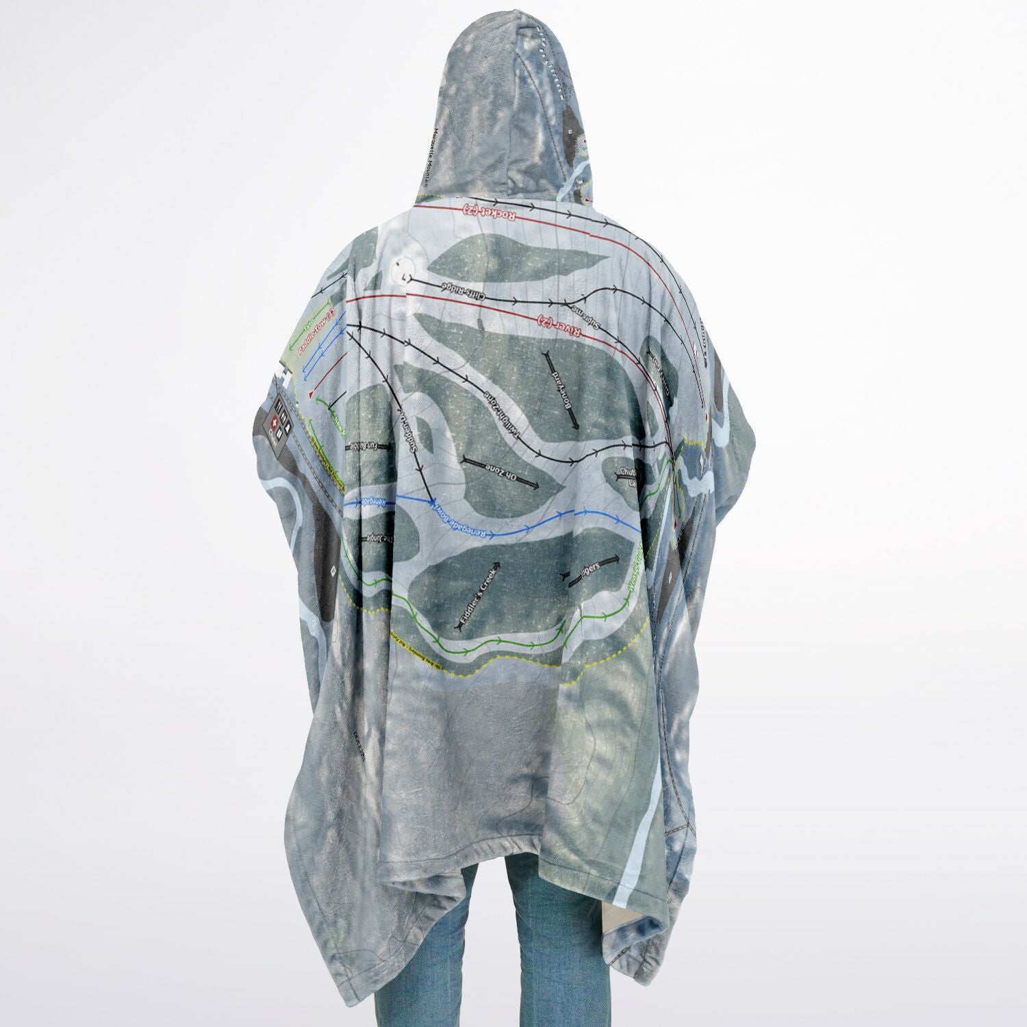 Mont Ripley, Michigan Ski Resort Map Flannel Blanket Poncho