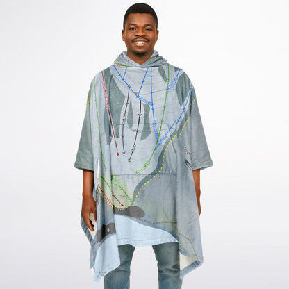 Spruce Mountain, Maine Ski Resort Map Flannel Blanket Poncho